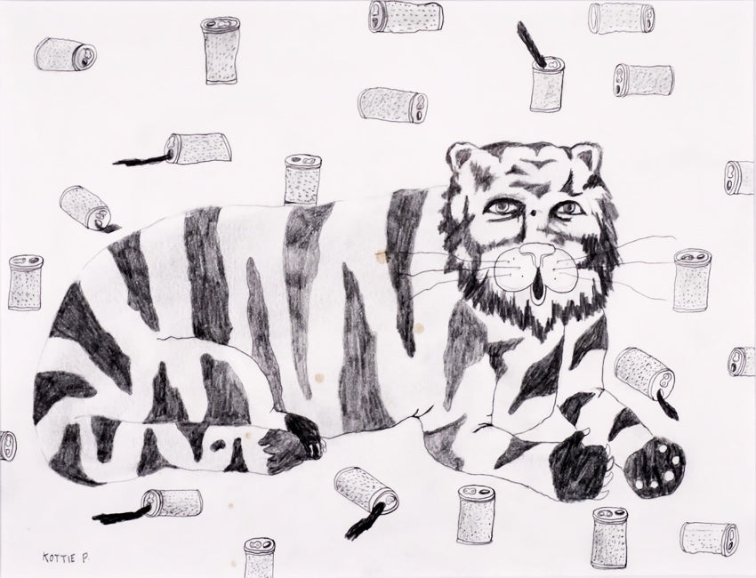 Cottie Paloma, Drunk Tiger, work on paper, whimsical tiger figure