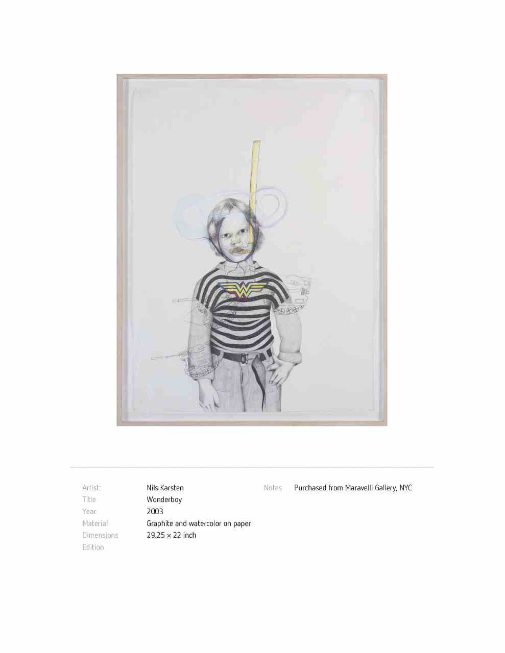 Nils Karsten, Wonderboy, work on paper, child figure composition inspired by Balthus