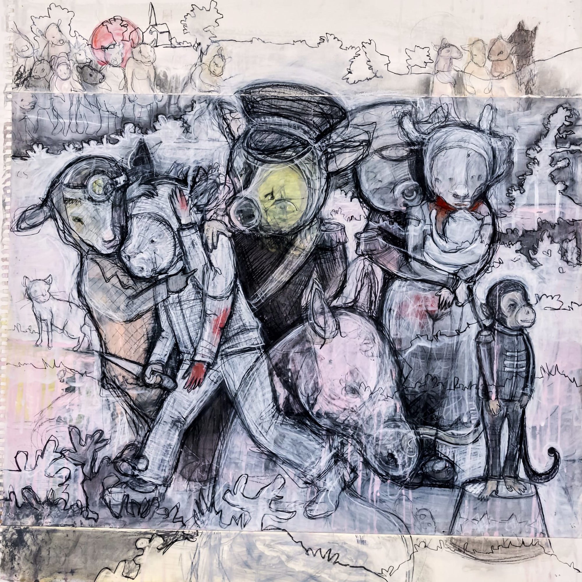 Untitled Pastoral, work on paper, rural landscape composition