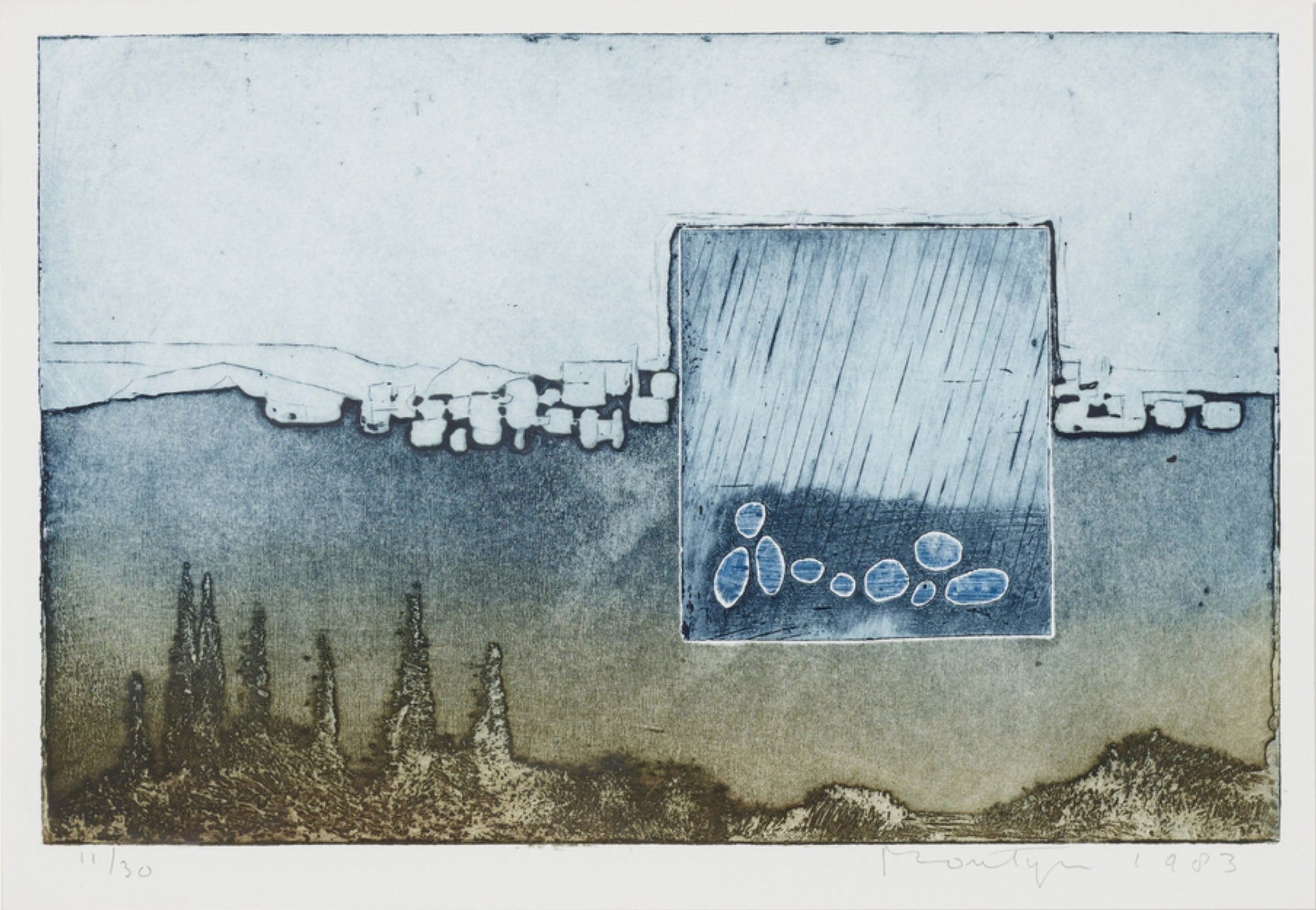 Jan Montyn, Toscane Rain, work on paper, Tuscan landscape under rainfall