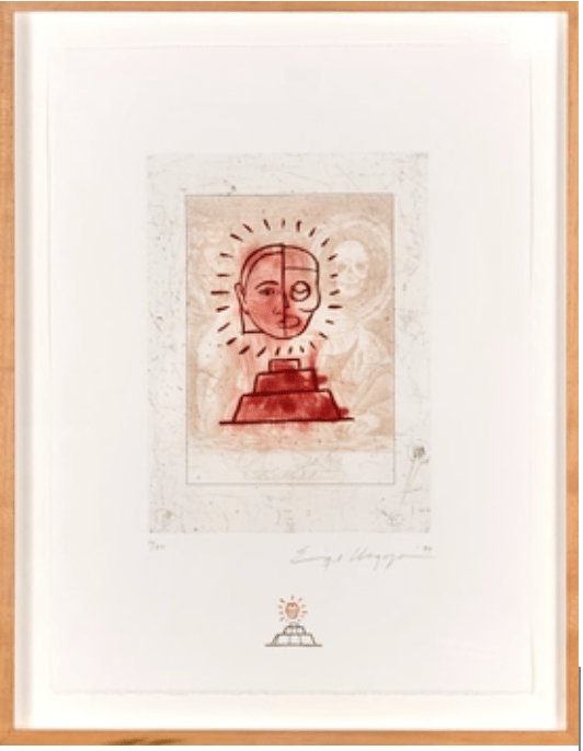 Enrique Chagoya, Untitled, color lithograph, pre-Columbian imagery layered with modern visual culture in codex-style composition