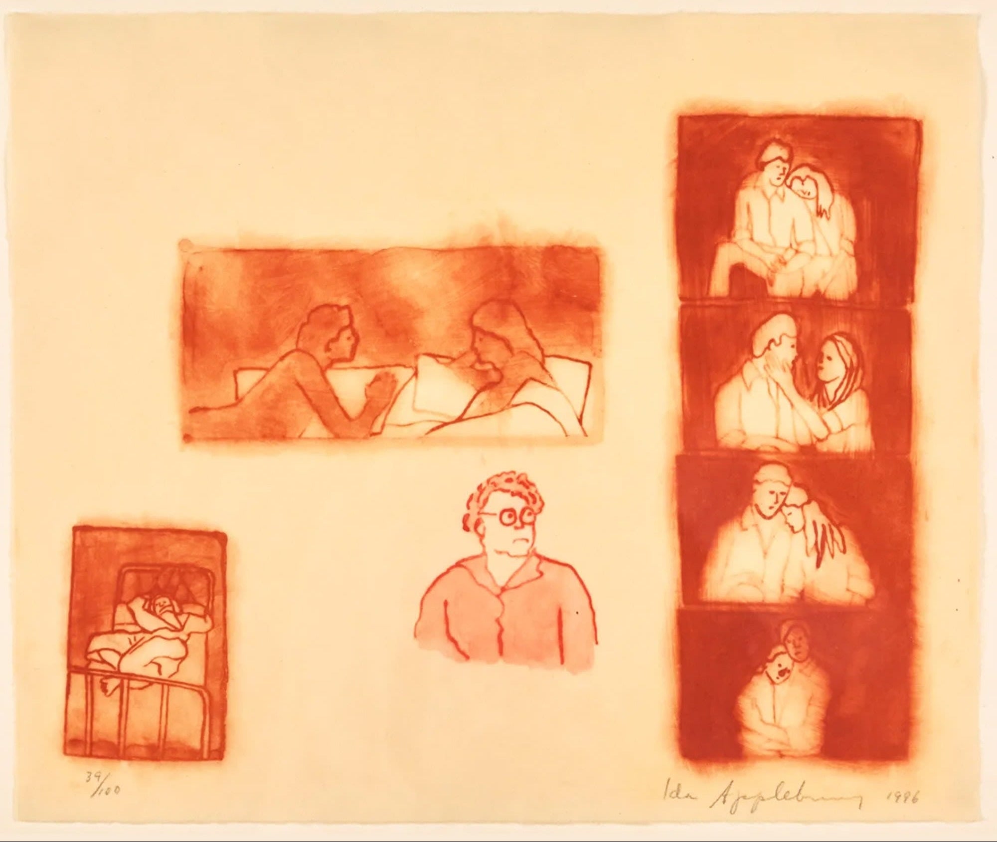 Ida Applebroog, Yes You Can, limited edition print, bold graphic figures in repeated panel composition