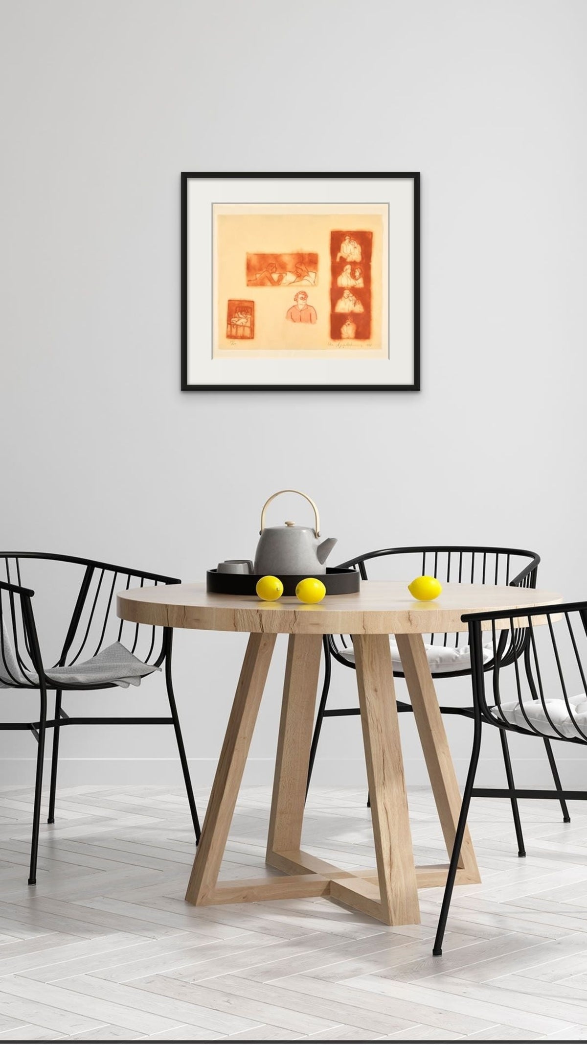 Ida Applebroog, Yes You Can, framed limited edition print shown in modern dining room setting