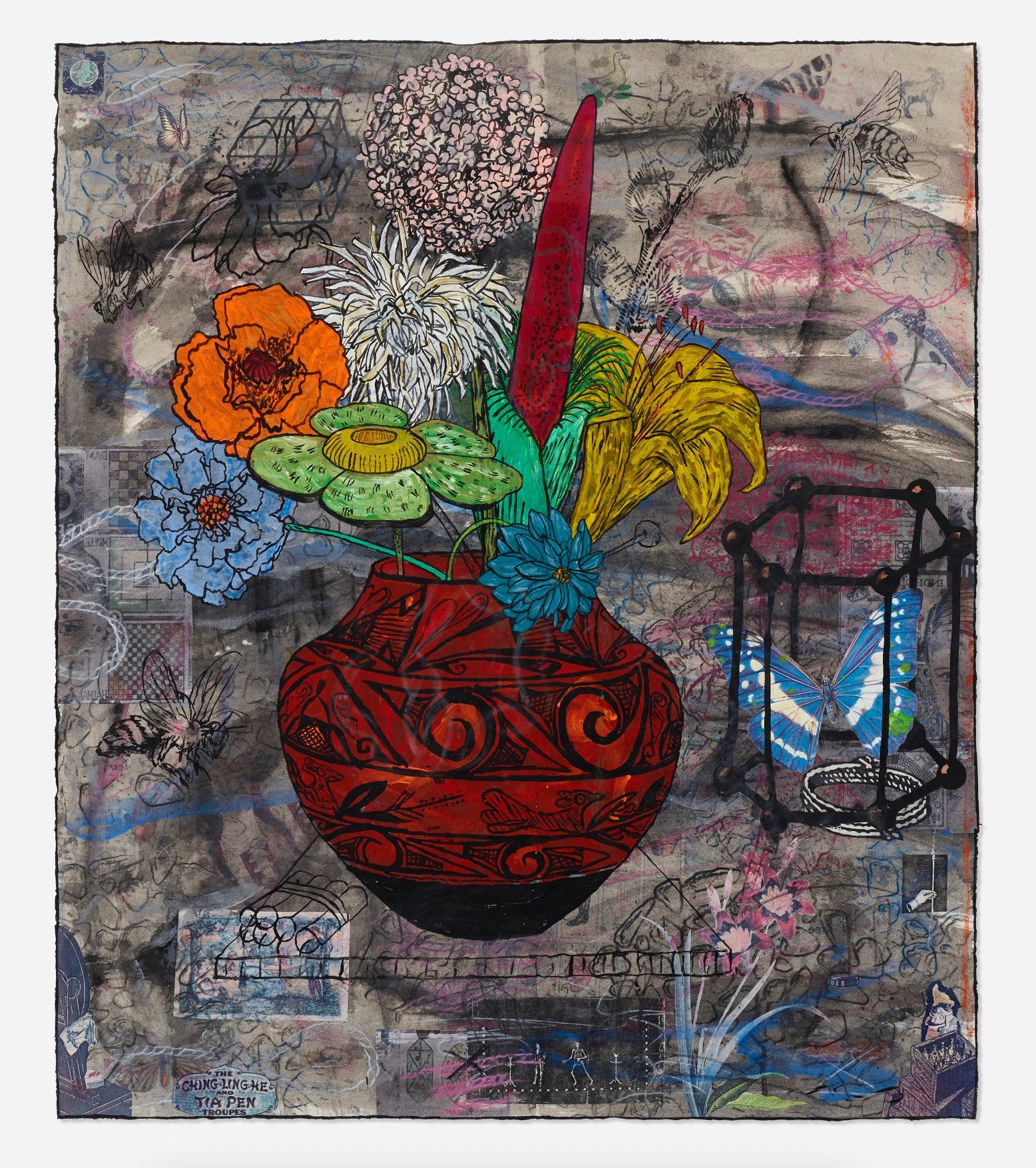 Jane Hammond, Arrangement, work on paper, important still life composition