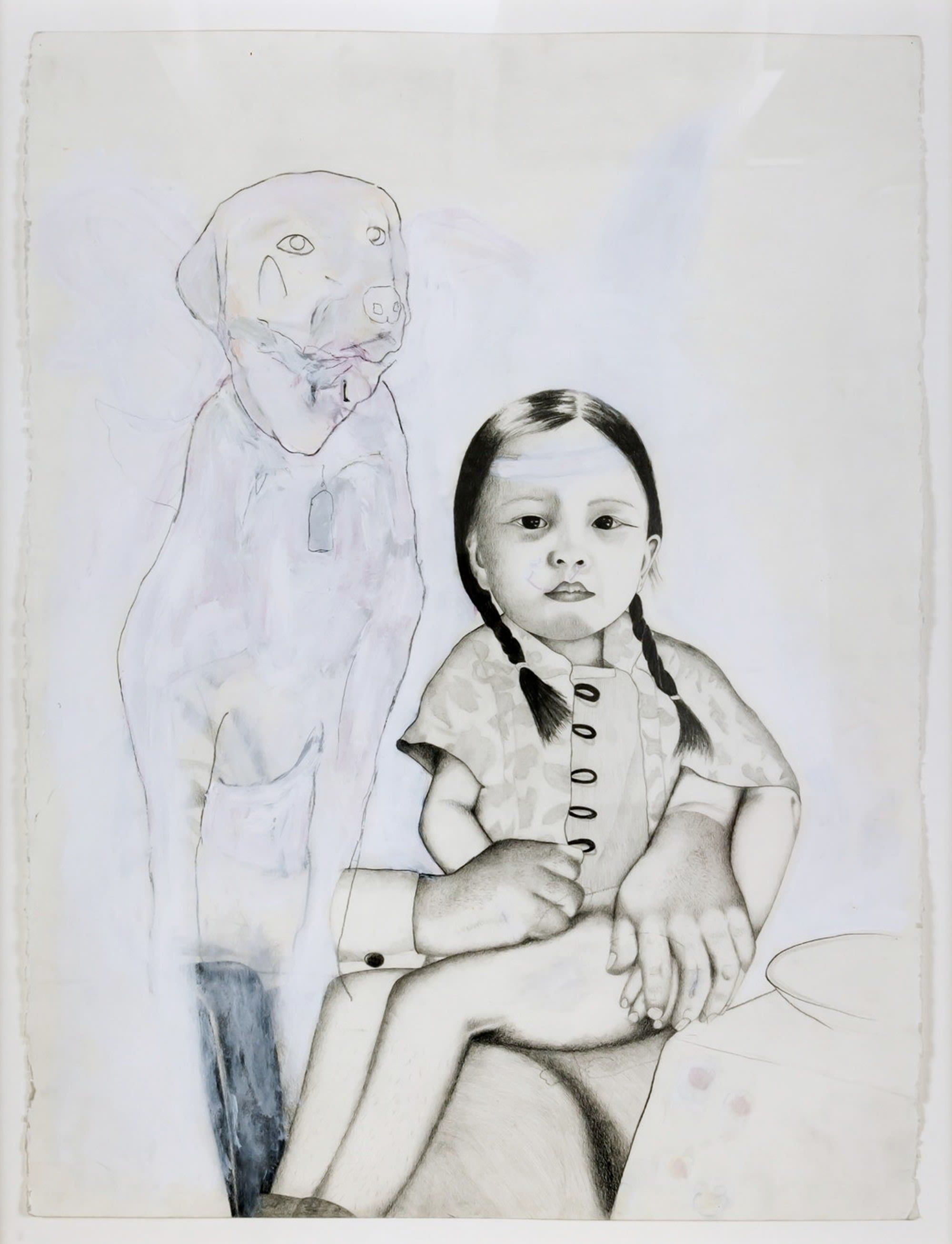 Untitled (Girl with Dog), work on paper, young figure with dog